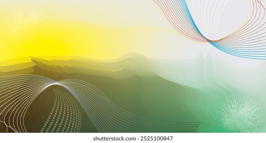 yellow and dark background with white gradient and combination of light lines, modern abstract