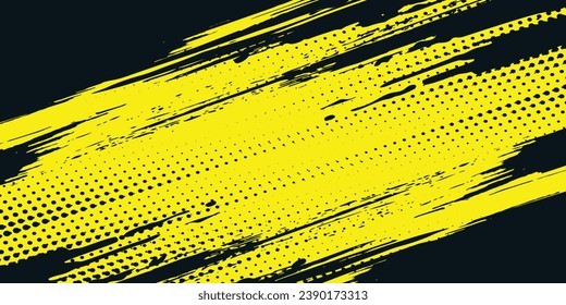 Yellow and dark blue halftone dots gradient grunge texture background color pattern. Dot pop art sport style vector illustration. eps10
