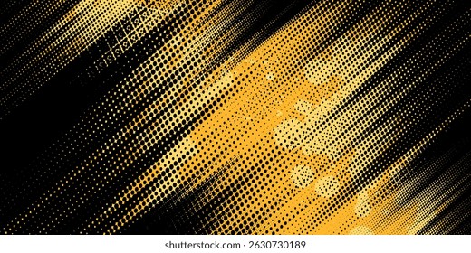 Yellow and dark blue halftone dots gradient grunge texture background color pattern. Vector illustration.