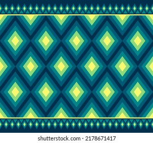 Yellow Dark Blue Symmetry Rhomboid Geometric Ethnic Seamless Pattern Design. Eastern Embroidery Style