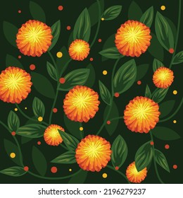 Yellow and dark green flower background illustration