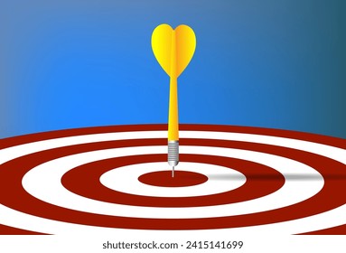Yellow darts arrows in the target center. Success hitting target goal achievement concept. Business success