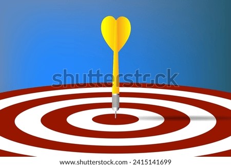 Yellow darts arrows in the target center. Success hitting target goal achievement concept. Business success
