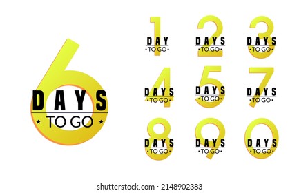 Yellow days to go numbers. Stickers and banners timer pack.