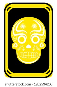 yellow decorated skull vector illustration, death card