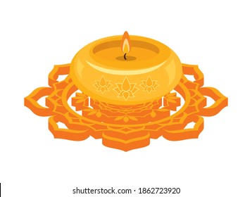 Yellow decorative candle and mandala isolated on a white background vector. Zen spa candle icon vector. Beautiful decorative candle with mandala vector. Yoga scented candle vector