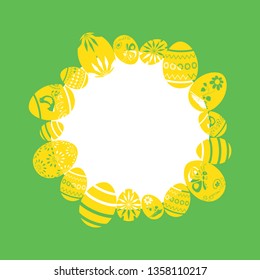 yellow decorative eggs as frame on green background - easter vector illustrations