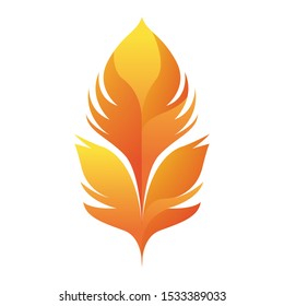yellow decorative feather icon over white background, vector illustration
