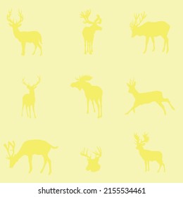 yellow deer patterns on yellow background, vector