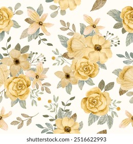 yellow delicate floral watercolor seamless pattern