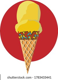 Yellow delicious ice cream. Vector illustration