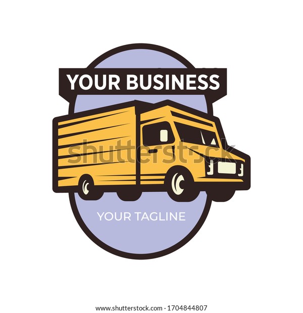 Yellow Delivery Cargo Truck retro badge vector\
logo template
