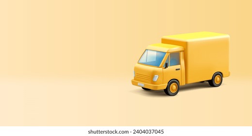 Yellow delivery truck generic, 3d render illustration cartoon style realistic