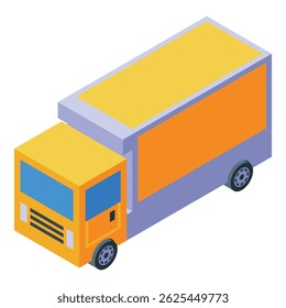 Yellow delivery truck transporting goods, logistics and delivery service