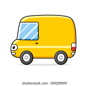 Yellow delivery van isolated.