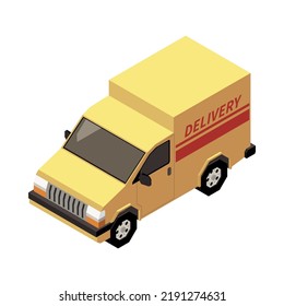 Yellow Delivery Van Isometric Icon On White Background 3d Vector Illustration