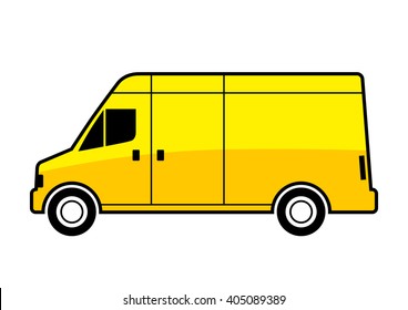 Yellow delivery van on white background 