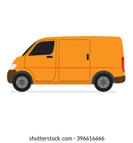 Yellow Delivery Van Transporter In Flat Style Vector