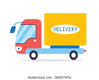 Yellow delivery van truck isolated flat vector icon