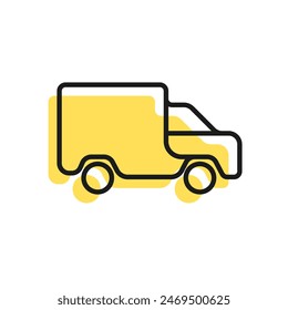 Gelber Lieferungs-Vektorgrafik-Symbolsatz. Güterbeförderung per LKW. Vektorgrafik der Kurierzustellung. Schnelle Lieferung. Business-Truck. Landtransport von Gütern Vektorgrafik. Vektorillustration.