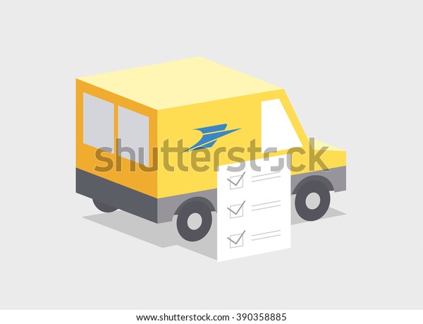 Yellow Dellivery bus. Shipped documents. Dellivery\
company icon.