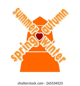 Yellow design element windmill. Season. Vector illustration.