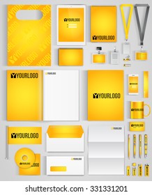 Yellow design template of corporate identity  with big set of business stationery. Vector illustration