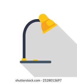 Yellow desk lamp casting light with a long shadow, isolated on white background