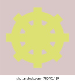 Yellow Dharma Wheel on Grey Background