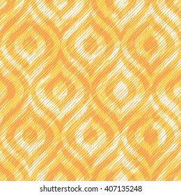 Yellow diagonal line textured faux ikat fabric pattern seamless vector background tile