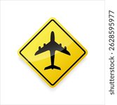 Yellow diamond airport sign vector, indicating nearby airport or low-flying aircraft area.