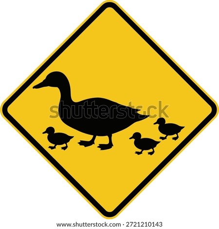 Yellow Diamond Caution Sign with Duck and Ducklings Silhouette