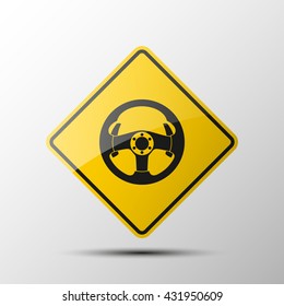 yellow diamond empty road sign with a black border an image steering wheel icon on white background. Vector Illustration. Automobile picture
