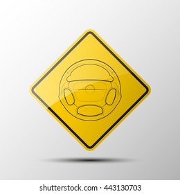 yellow diamond empty road sign with a black border an image steering wheel icon on white background. Vector Illustration. Automobile wheel picture