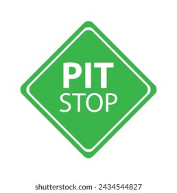 yellow diamond road sign with a black border and an image pit stop, sticker on white background. Vector Illustration