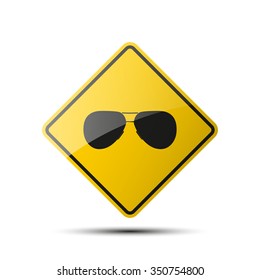 Yellow diamond road sign with a black border and an image glasses on white background. Vector Illustration