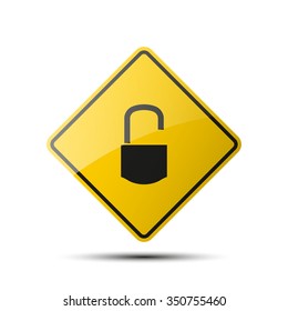 yellow diamond road sign with a black border and an image lock on white background. Vector Illustration