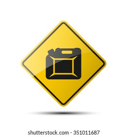 yellow diamond road sign with a black border and an image jerrycan on white background. Vector Illustration