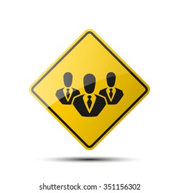 yellow diamond road sign with a black border and an image people on white background. Vector Illustration
