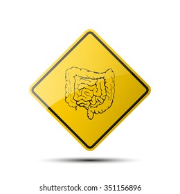 yellow diamond road sign with a black border and an image guts on white background. Vector Illustration