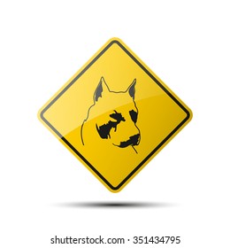 yellow diamond road sign with a black border and an image dog on white background. Vector Illustration