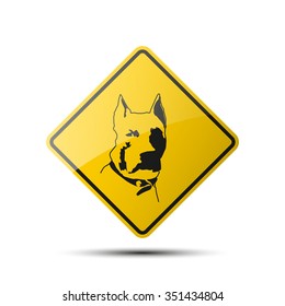 yellow diamond road sign with a black border and an image dog on white background. Vector Illustration