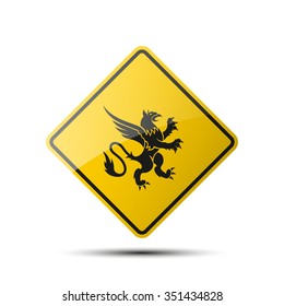 yellow diamond road sign with a black border and an image coat of arms on white background. Vector Illustration