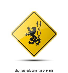 yellow diamond road sign with a black border and an image coat of arms on white background. Vector Illustration