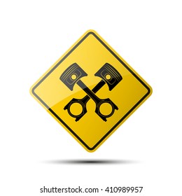 yellow diamond road sign with a black border and an image  tool on white background. Vector Illustration