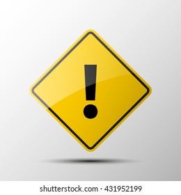 yellow diamond road sign with a black border and an image ! on white background. Vector Illustration