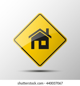 yellow diamond road sign with a black border and an image home or house Icon Vector on white background. Vector Illustration. Back home icon