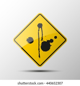 yellow diamond road sign with a black border and an image spot on white background. Blot the ink icon. Paint spots icon. Vector Illustration