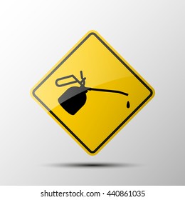 yellow diamond road sign with a black border and an image oiler on white background. Lubricate icon. Vector Illustration