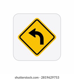 Yellow diamond road sign indicating a sharp left turn ahead.